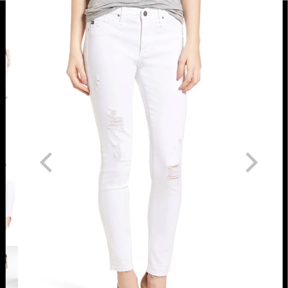AG Adriano Goldschmied White The Legging Ankle Super Skinny Destroyed Jeans